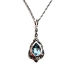 Blue Topaz Marcasite Antique Teardrop Pendant